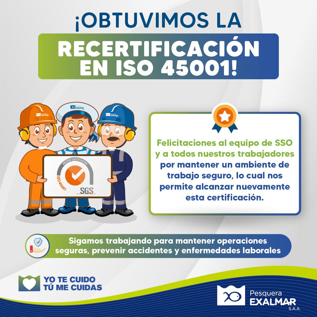 En nuestras Plantas de Callao, Huacho, Chicama y Tambo de Mora CHI, logramos la recertificación en ISO 45001, la norma internacional para sistemas de gestión de seguridad y salud en el trabajo.