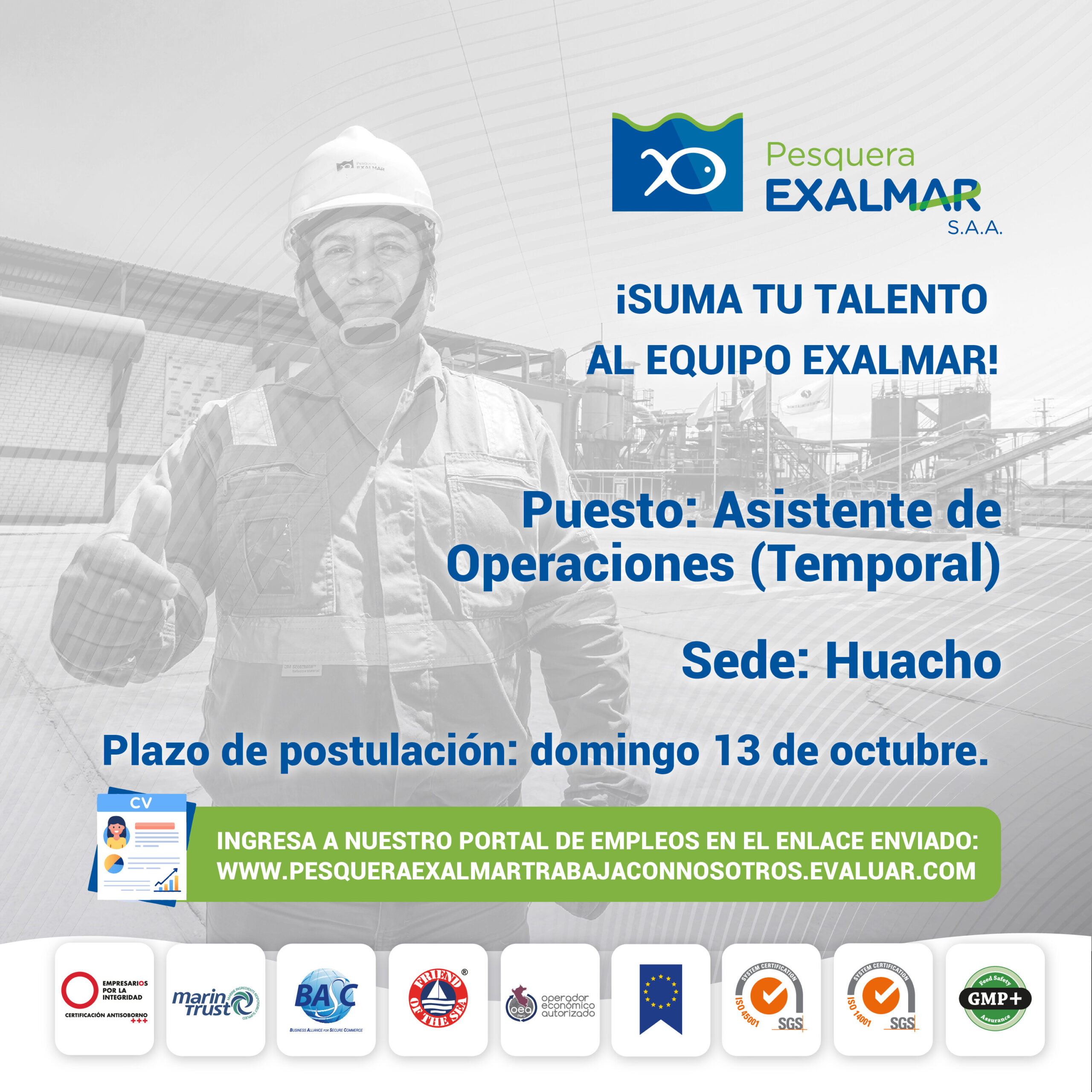 ¡Esta es tu oportunidad para unirte al equipo de Exalmar!