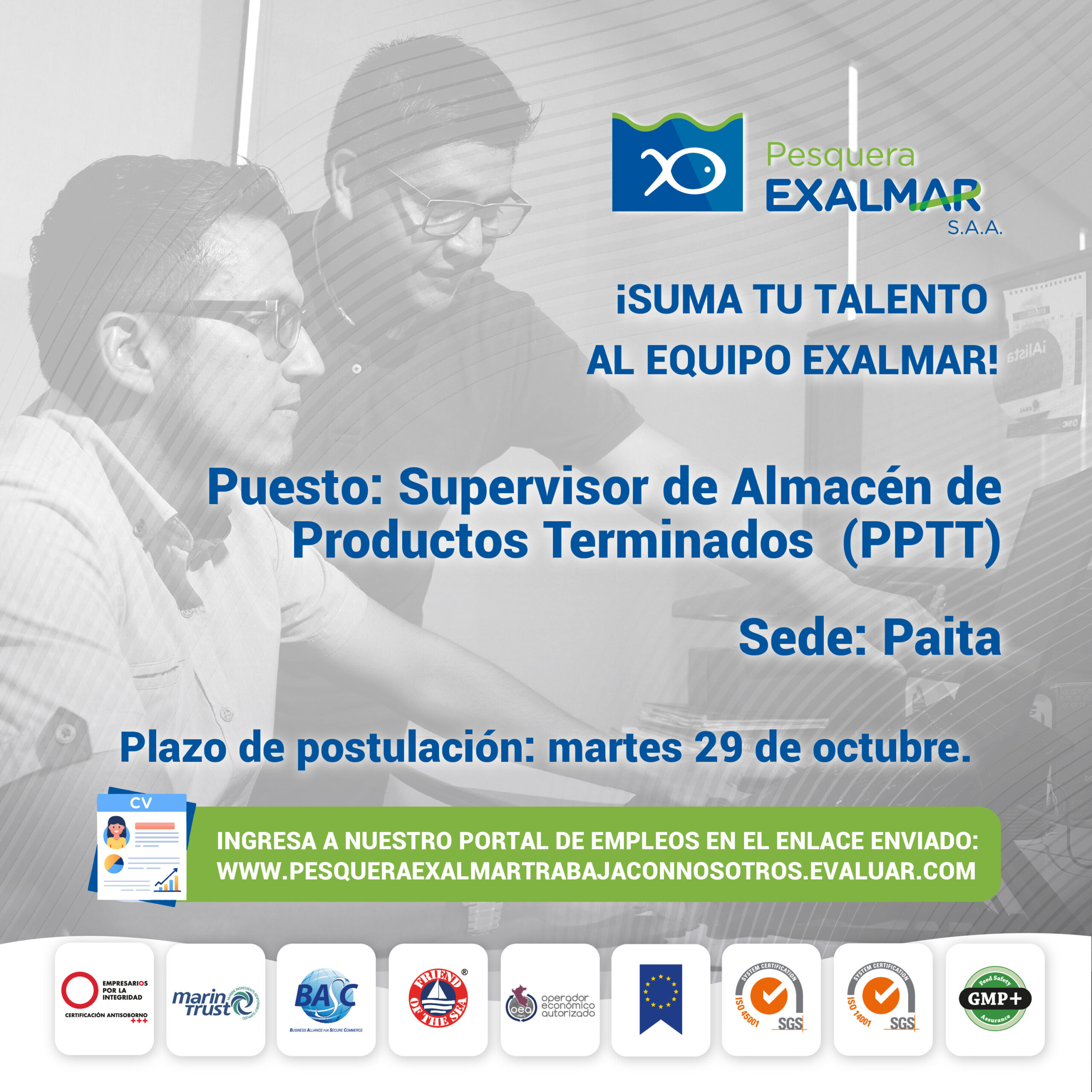 ¡Esta es tu oportunidad para unirte al equipo de Exalmar!