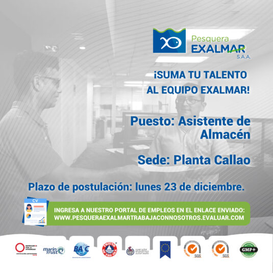 ¡Esta es tu oportunidad para unirte al equipo de Exalmar!