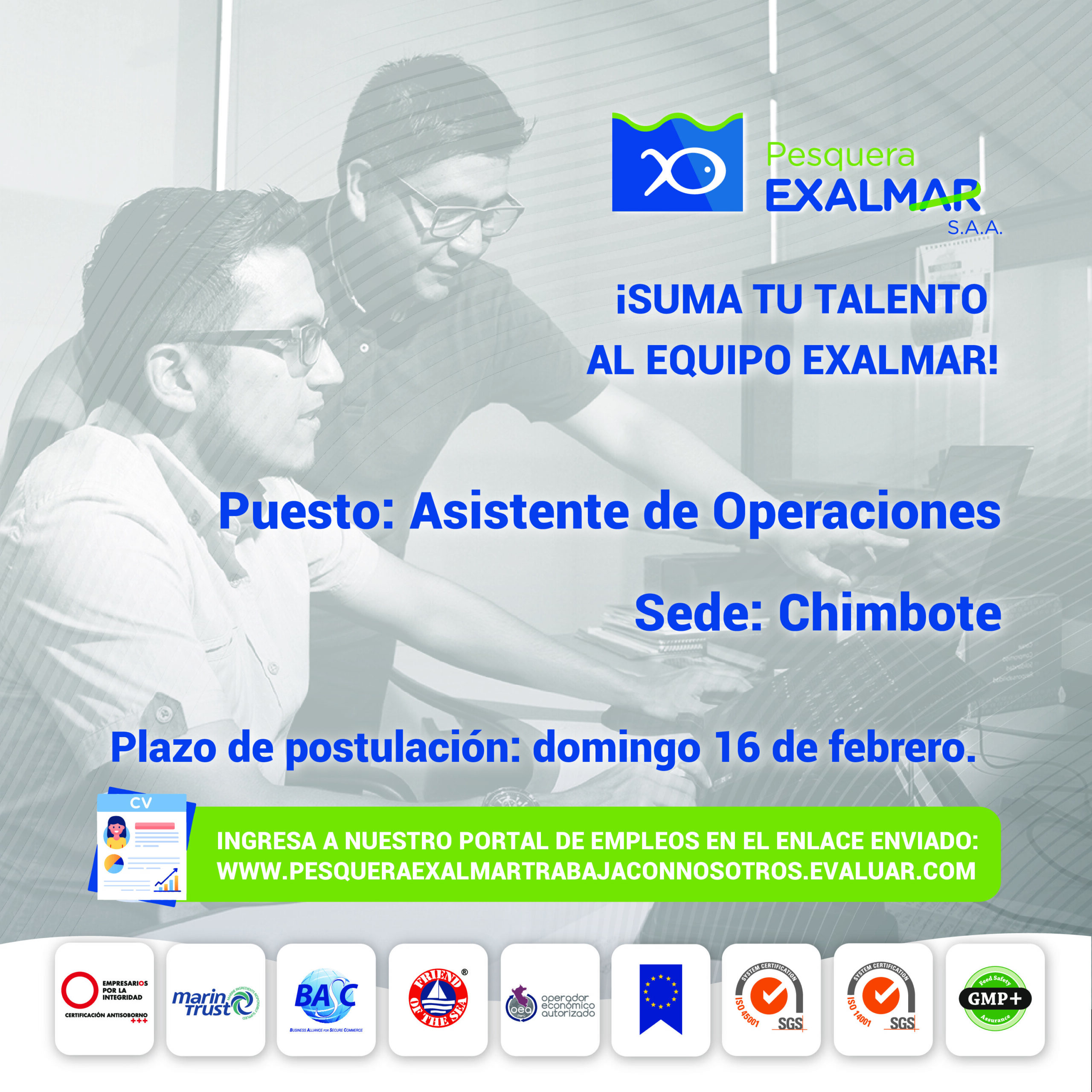 ¡Esta es tu oportunidad para unirte al equipo de Exalmar!