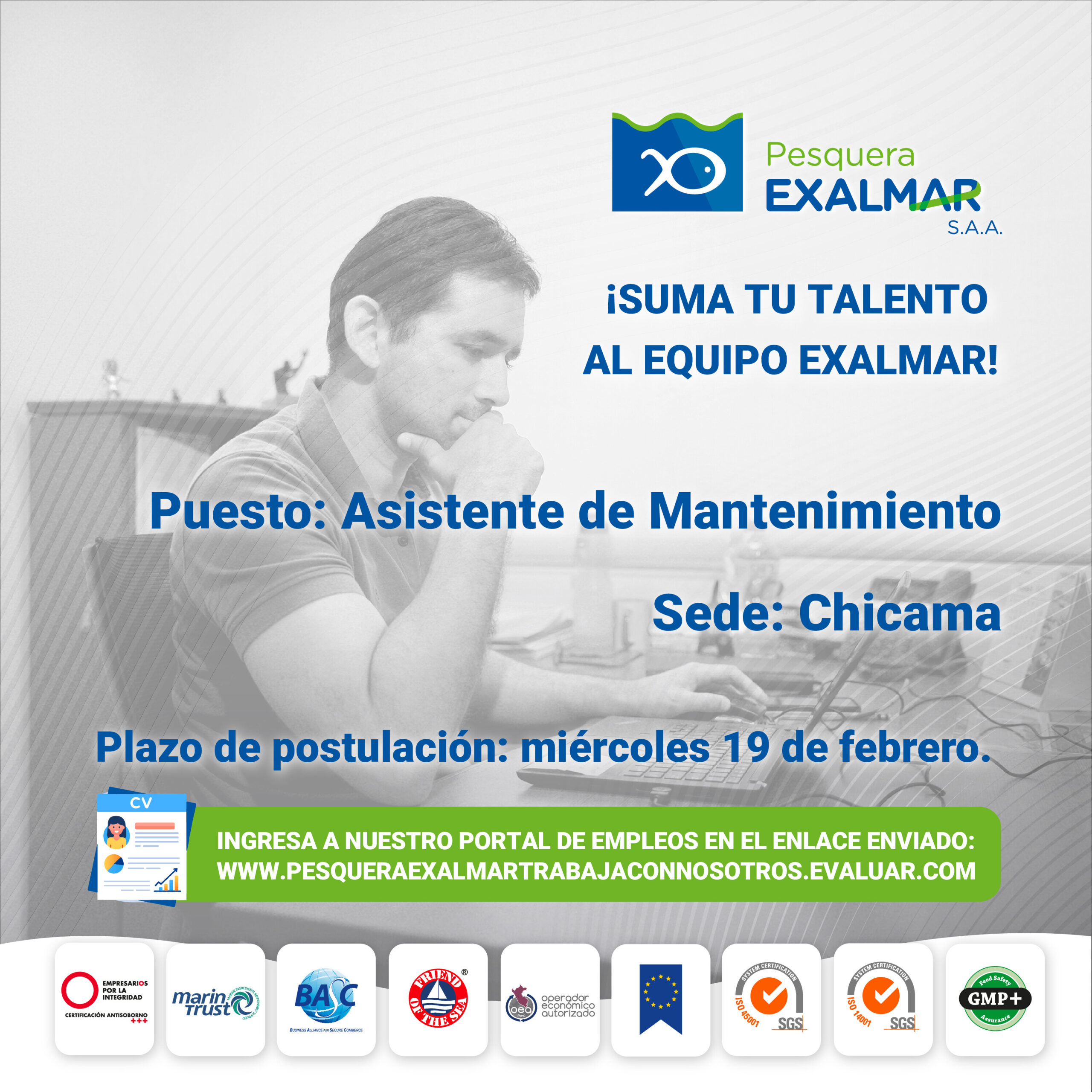 ¡Esta es tu oportunidad para unirte al equipo de Exalmar!