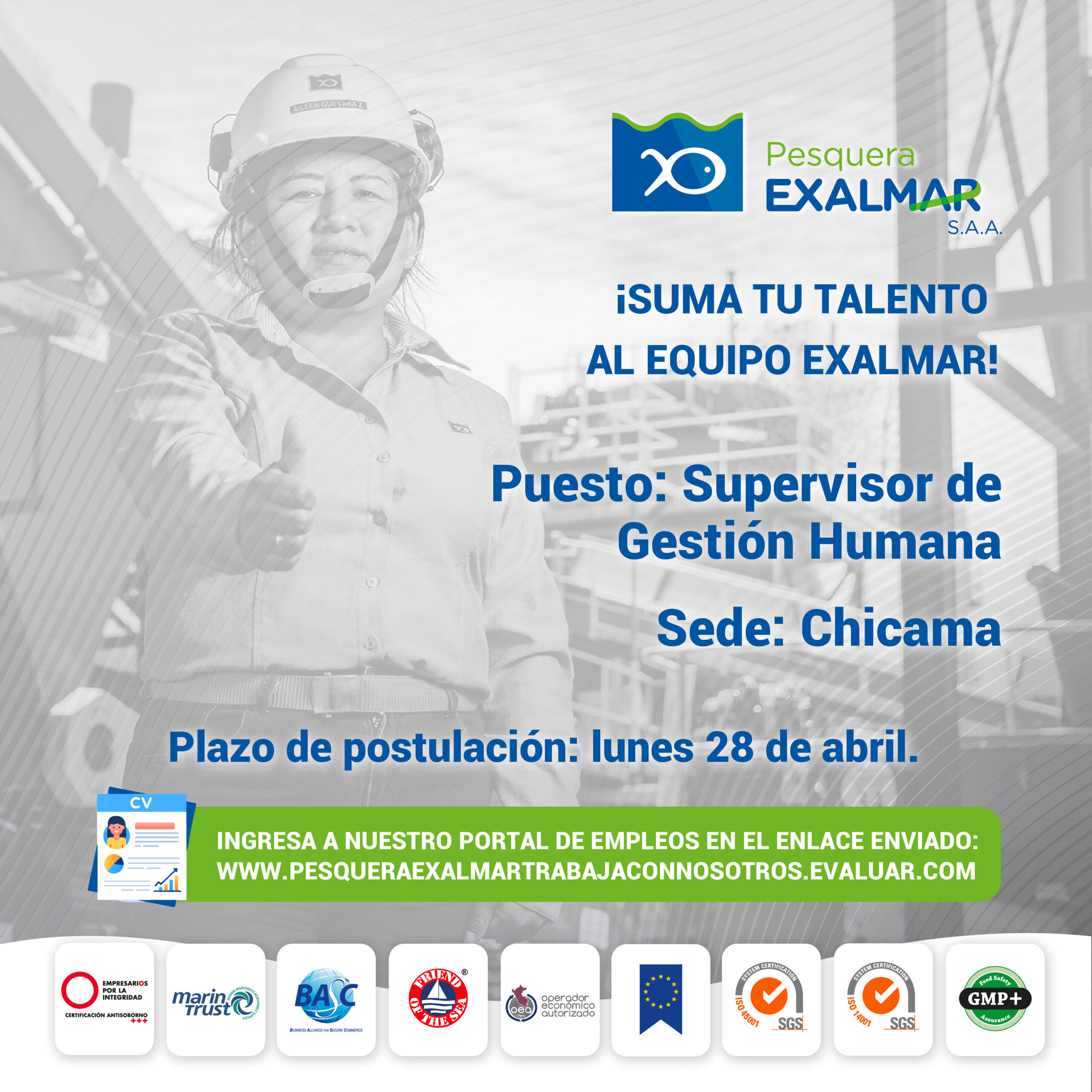 Esta es tu oportunidad para unirte al equipo de Exalmar!