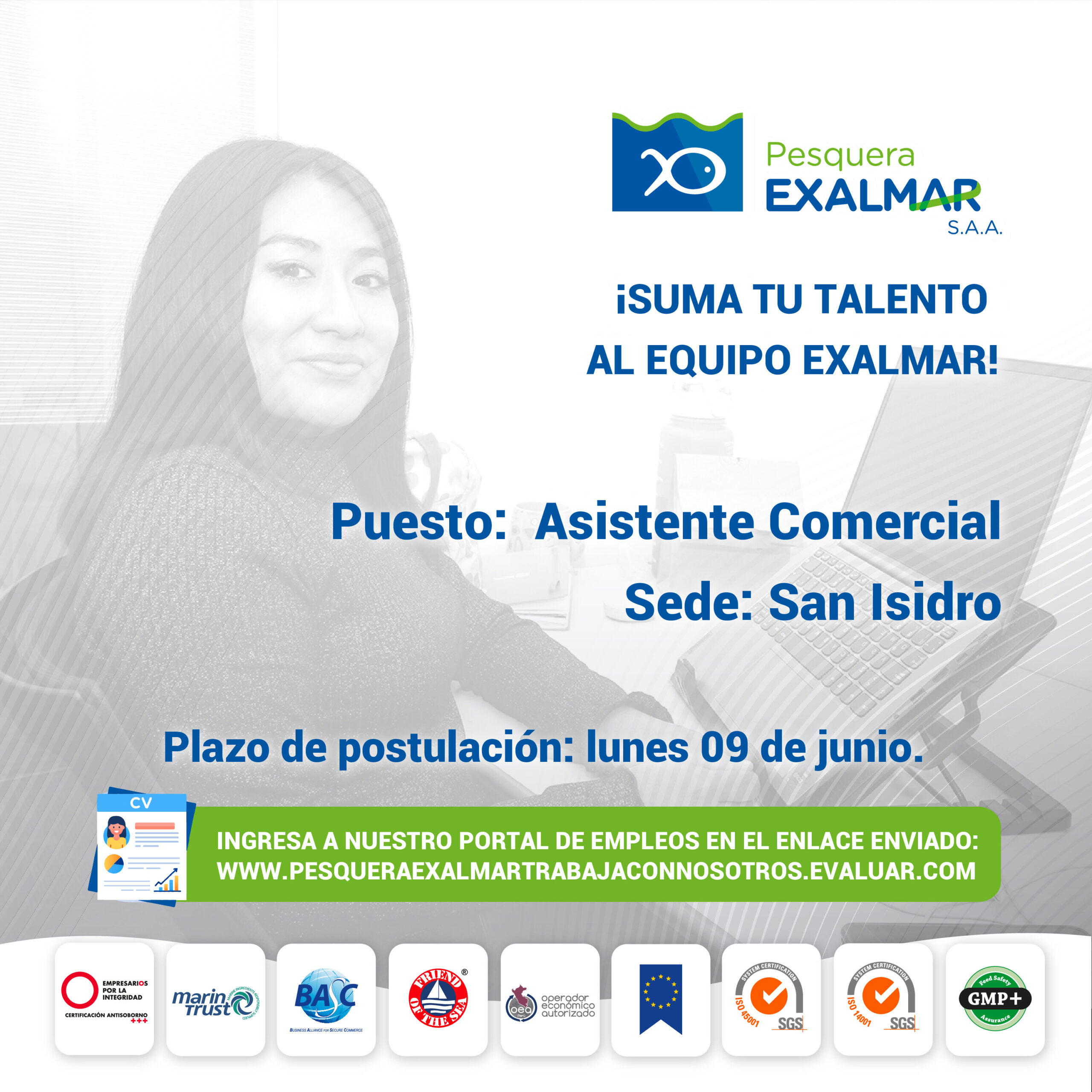 Esta es tu oportunidad para unirte al equipo de Exalmar!