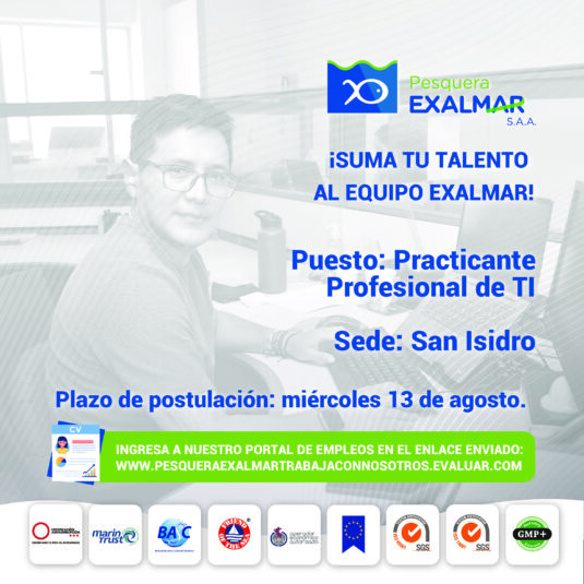 Esta es tu oportunidad para unirte al equipo de Exalmar!
