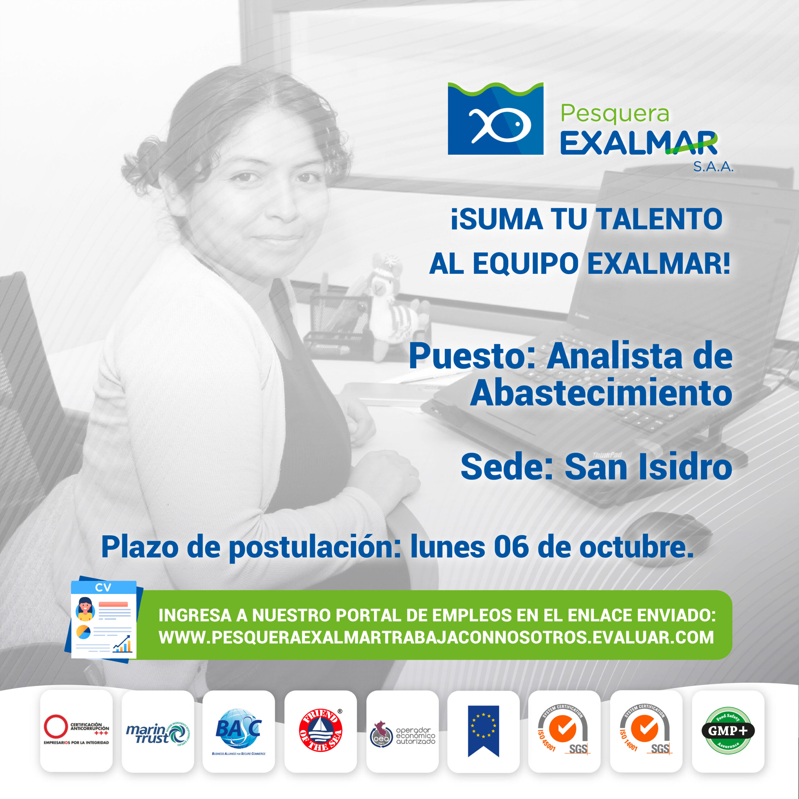 Esta es tu oportunidad para unirte al equipo de Exalmar!