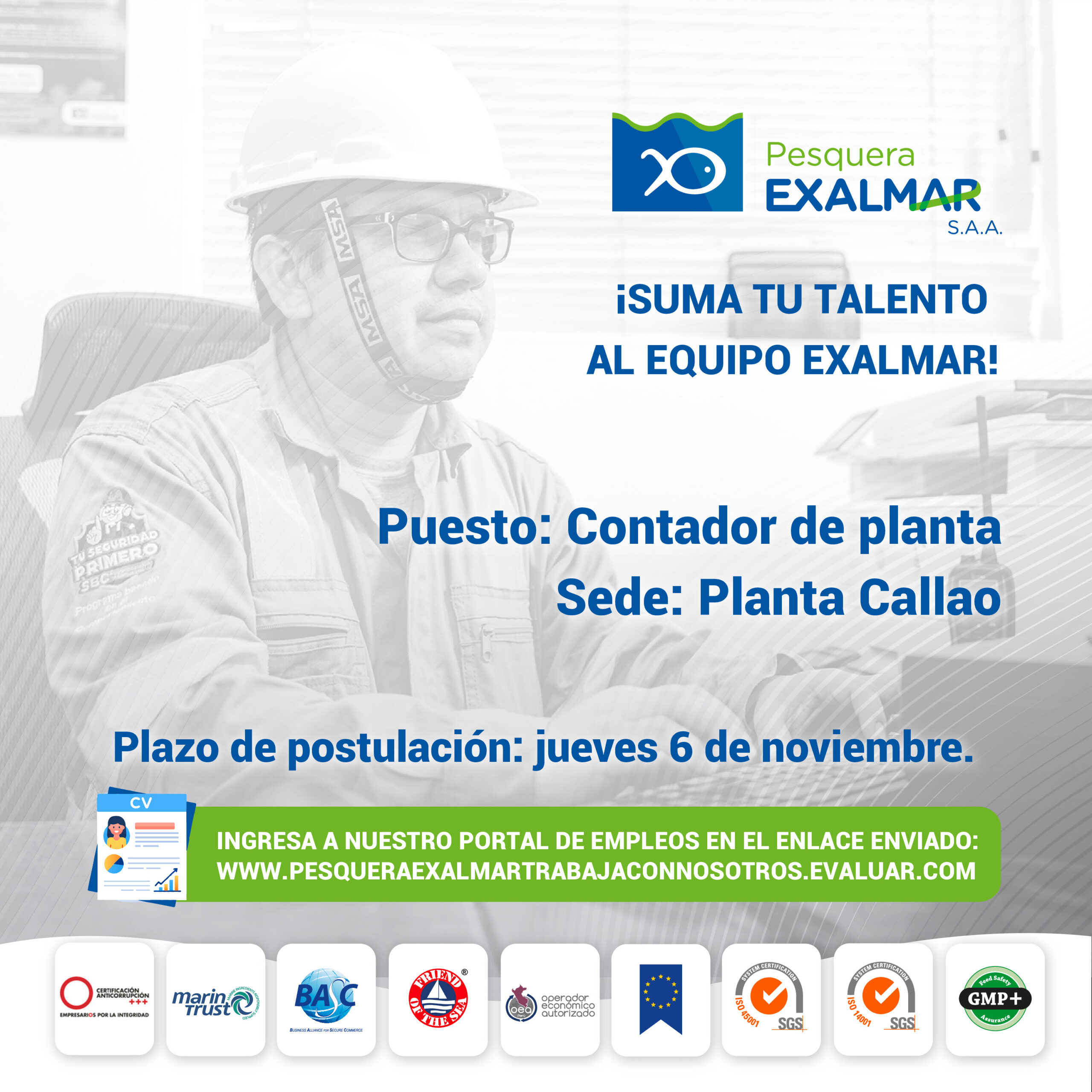 Esta es tu oportunidad para unirte al equipo de Exalmar!
