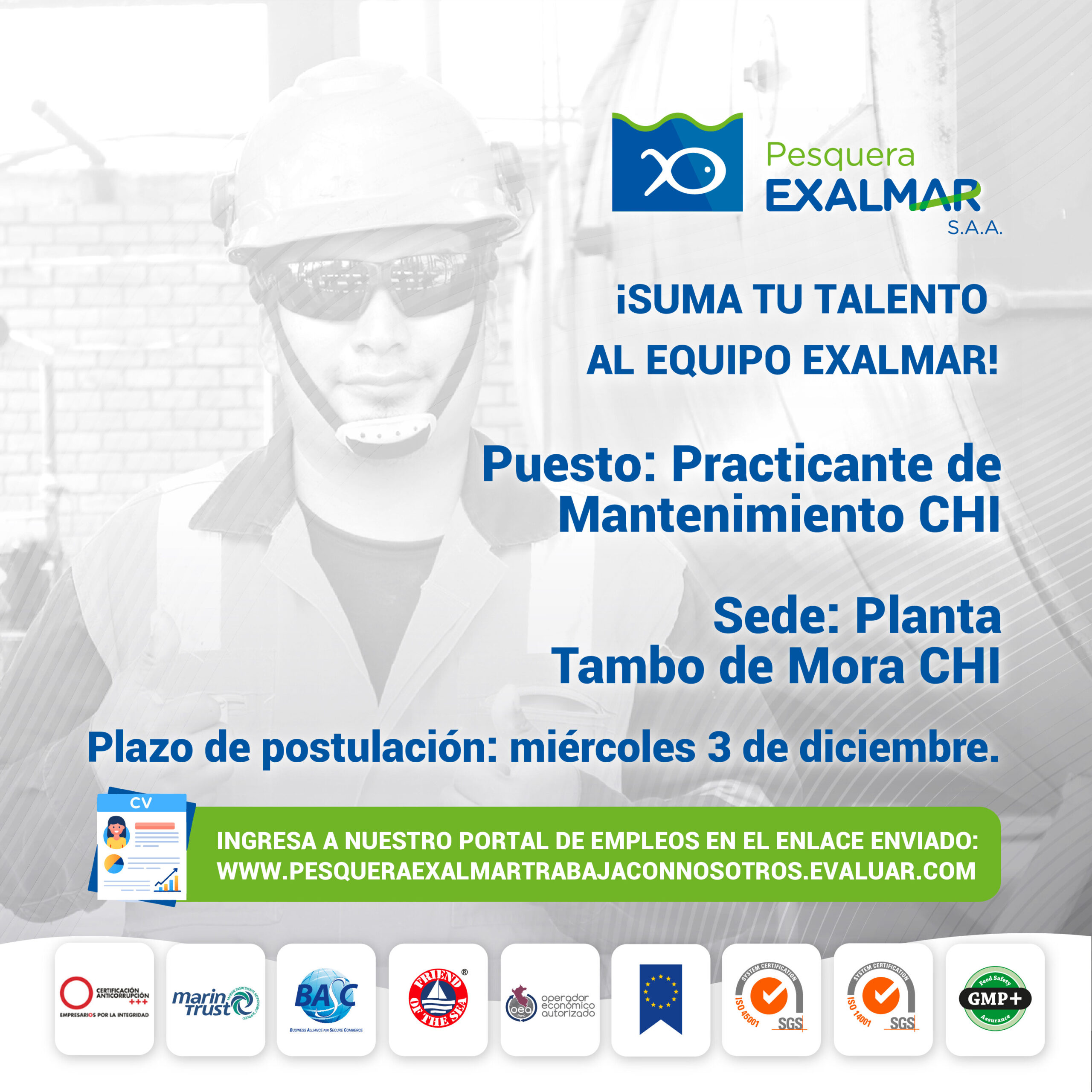 Esta es tu oportunidad para unirte al equipo de Exalmar!