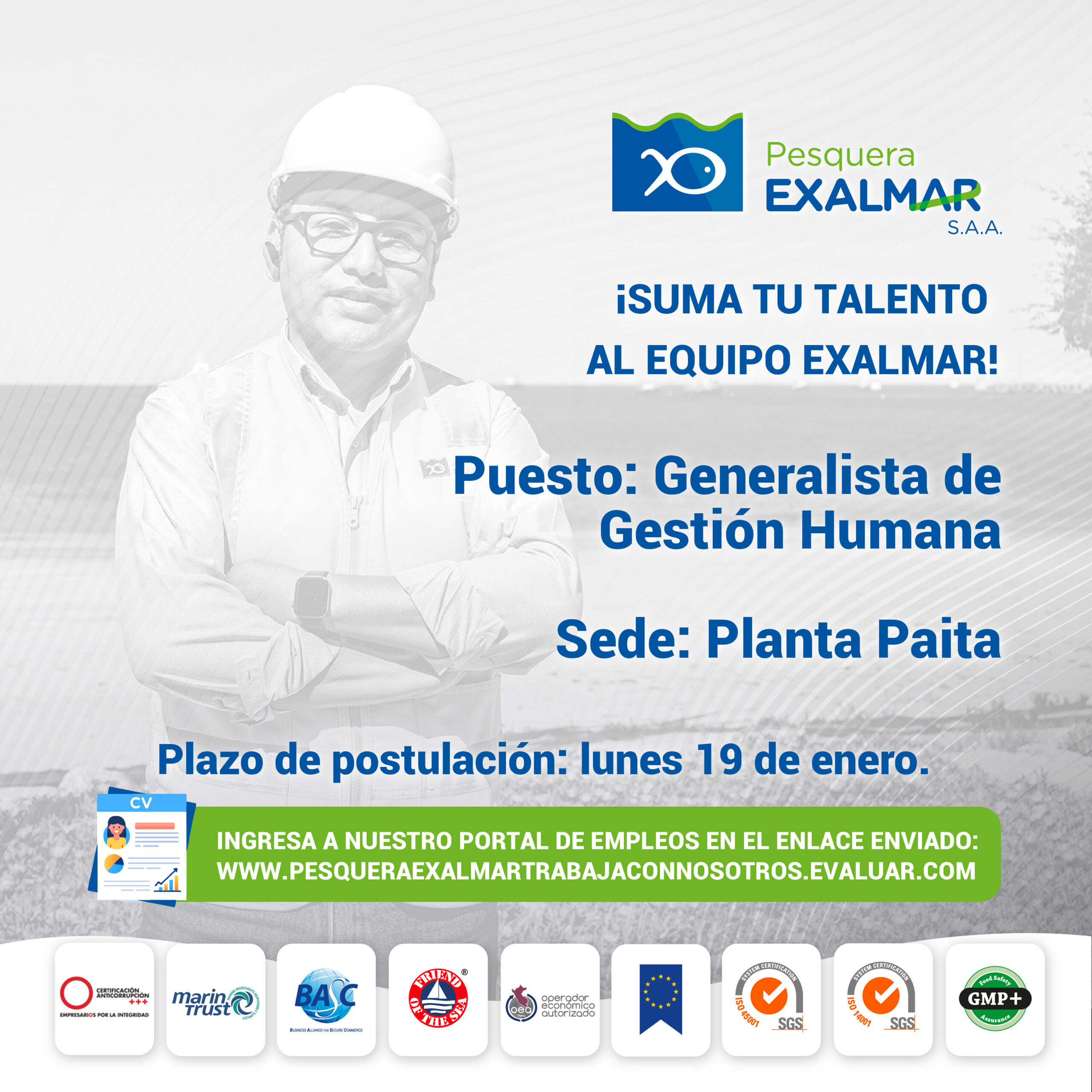 Esta es tu oportunidad para unirte al equipo de Exalmar!