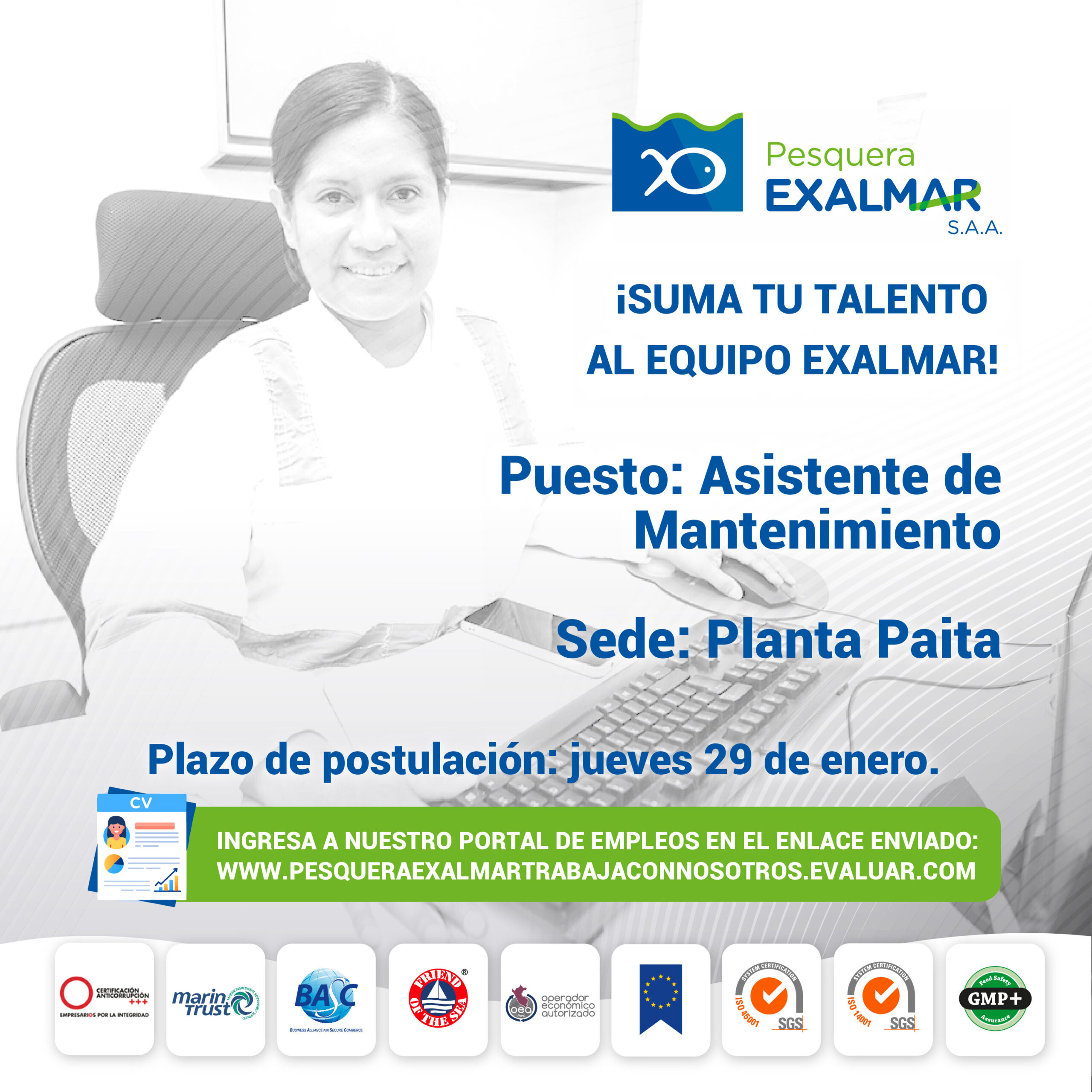 Esta es tu oportunidad para unirte al equipo de Exalmar!