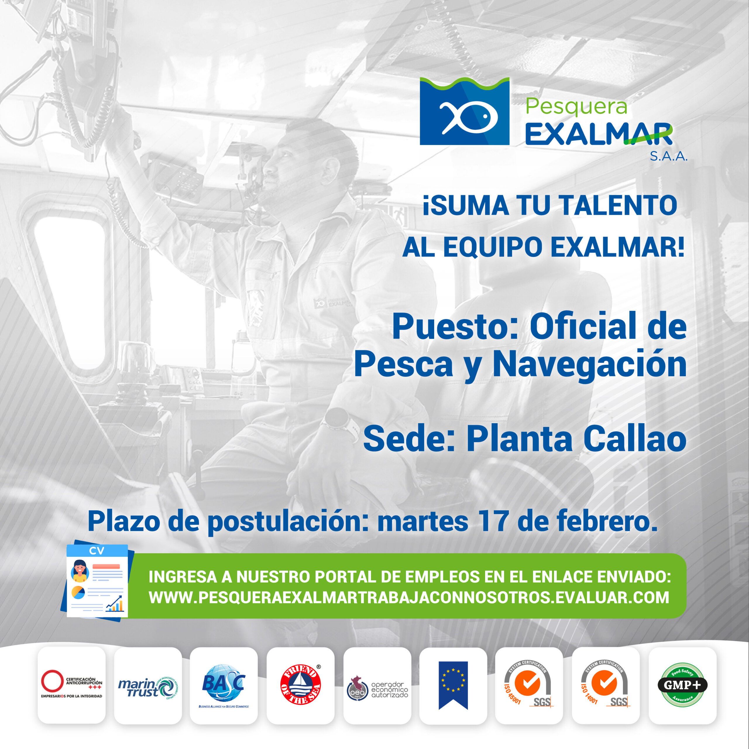 Esta es tu oportunidad para unirte al equipo de Exalmar!