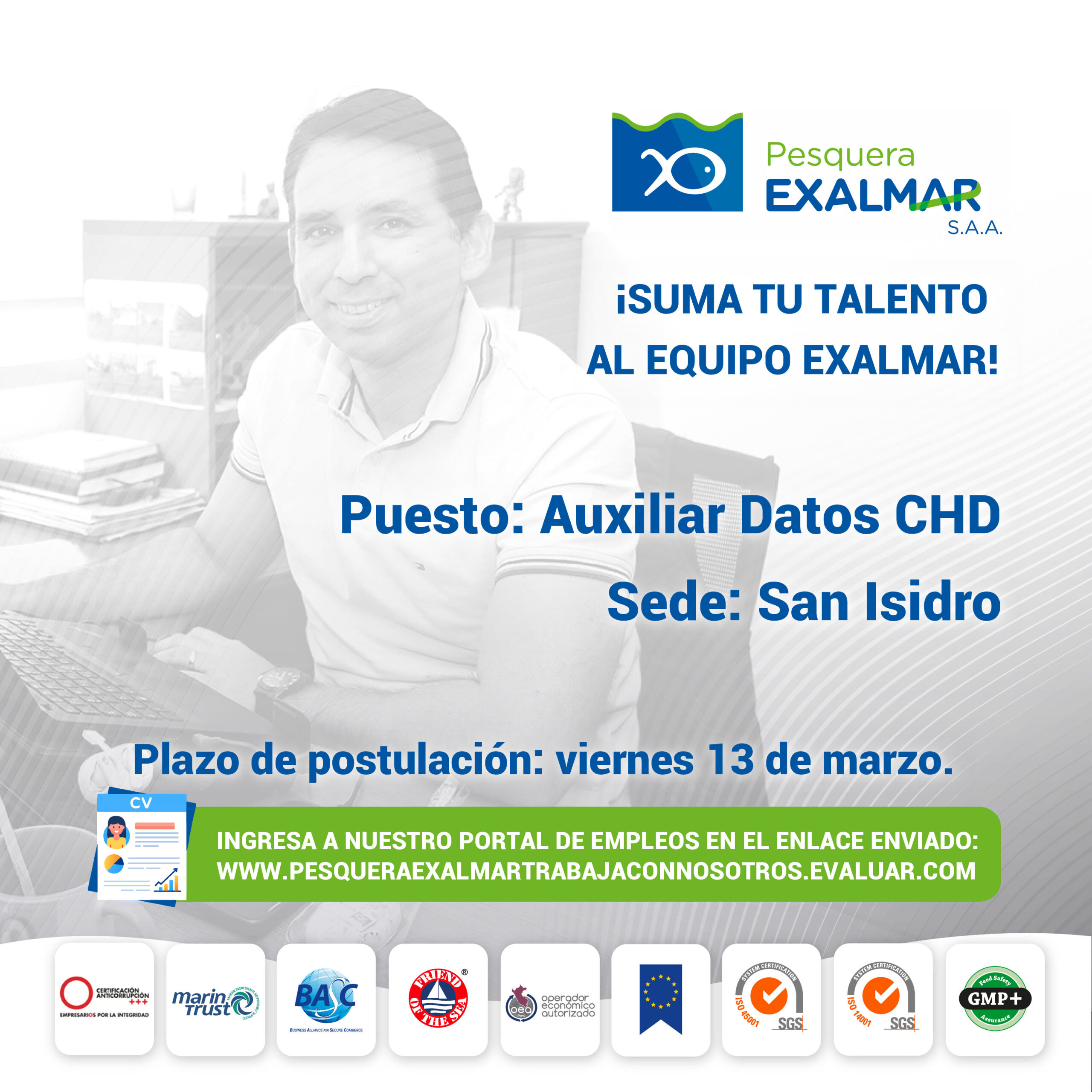 Esta es tu oportunidad para unirte al equipo de Exalmar!
