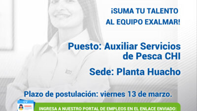 Esta es tu oportunidad para unirte al equipo de Exalmar!