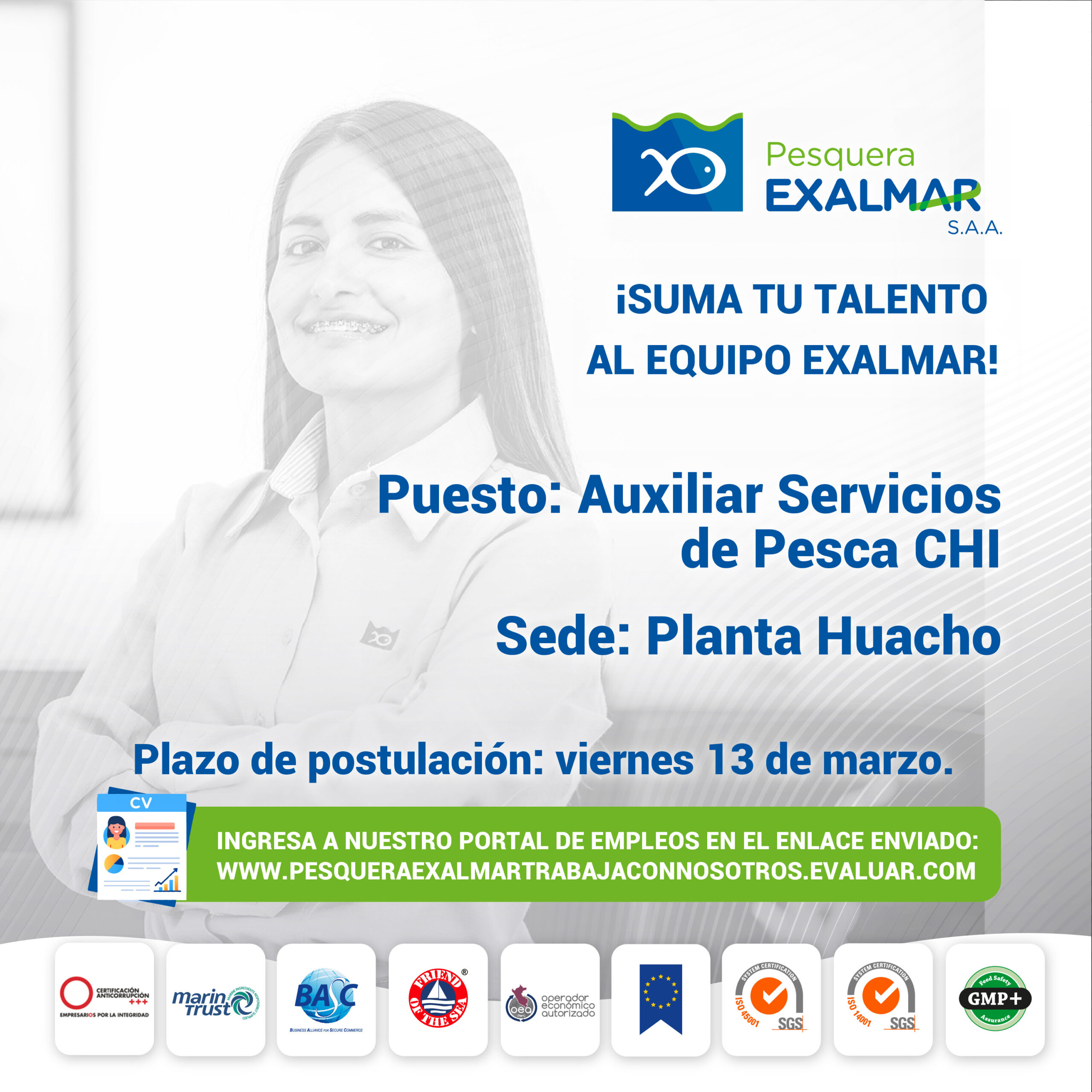 Esta es tu oportunidad para unirte al equipo de Exalmar!