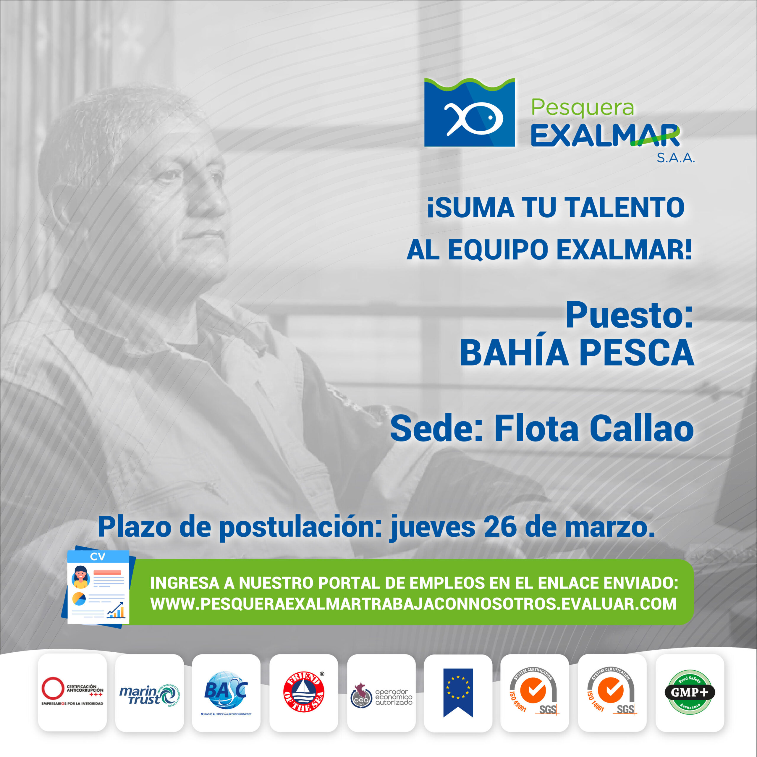Esta es tu oportunidad para unirte al equipo de Exalmar!