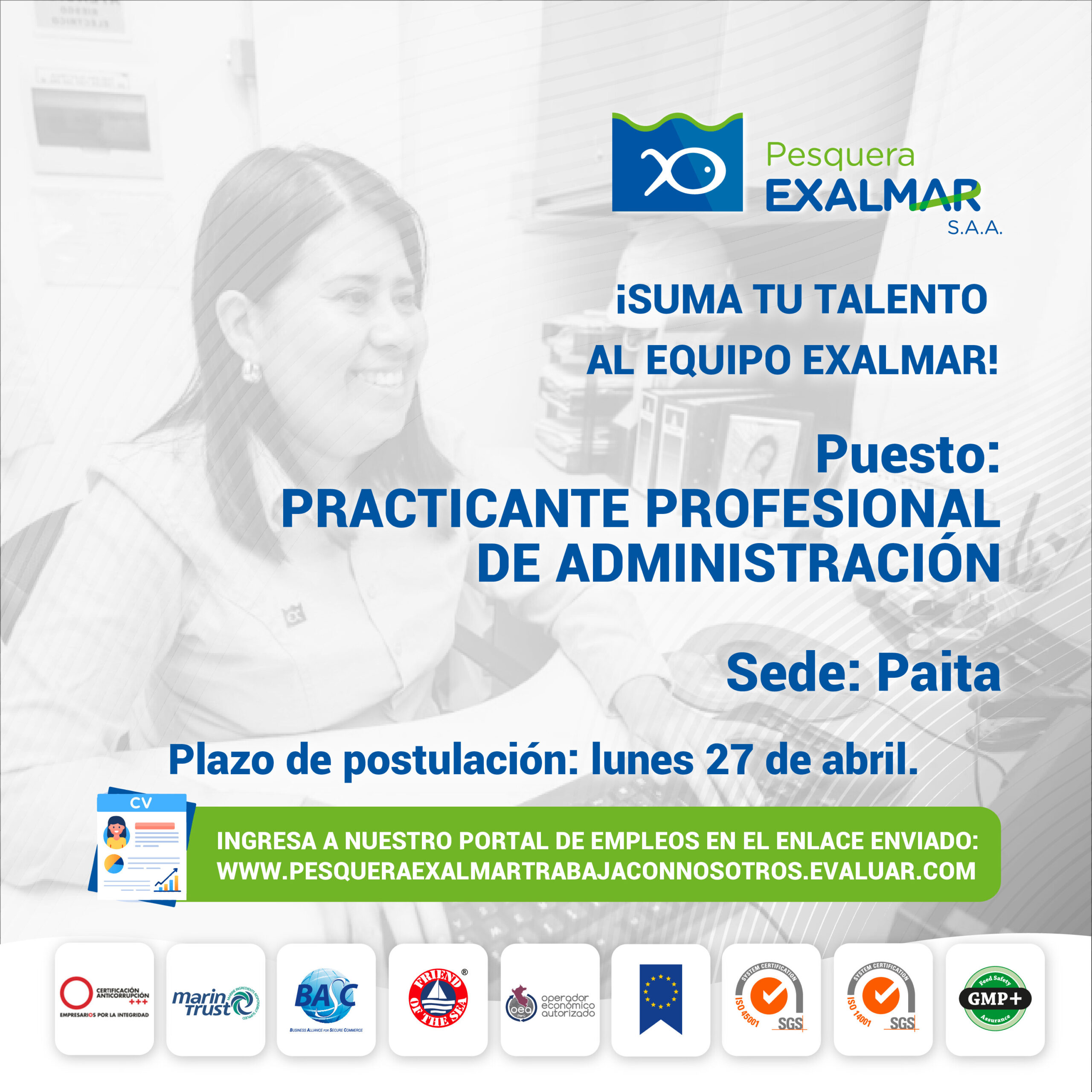 Esta es tu oportunidad para unirte al equipo de Exalmar!