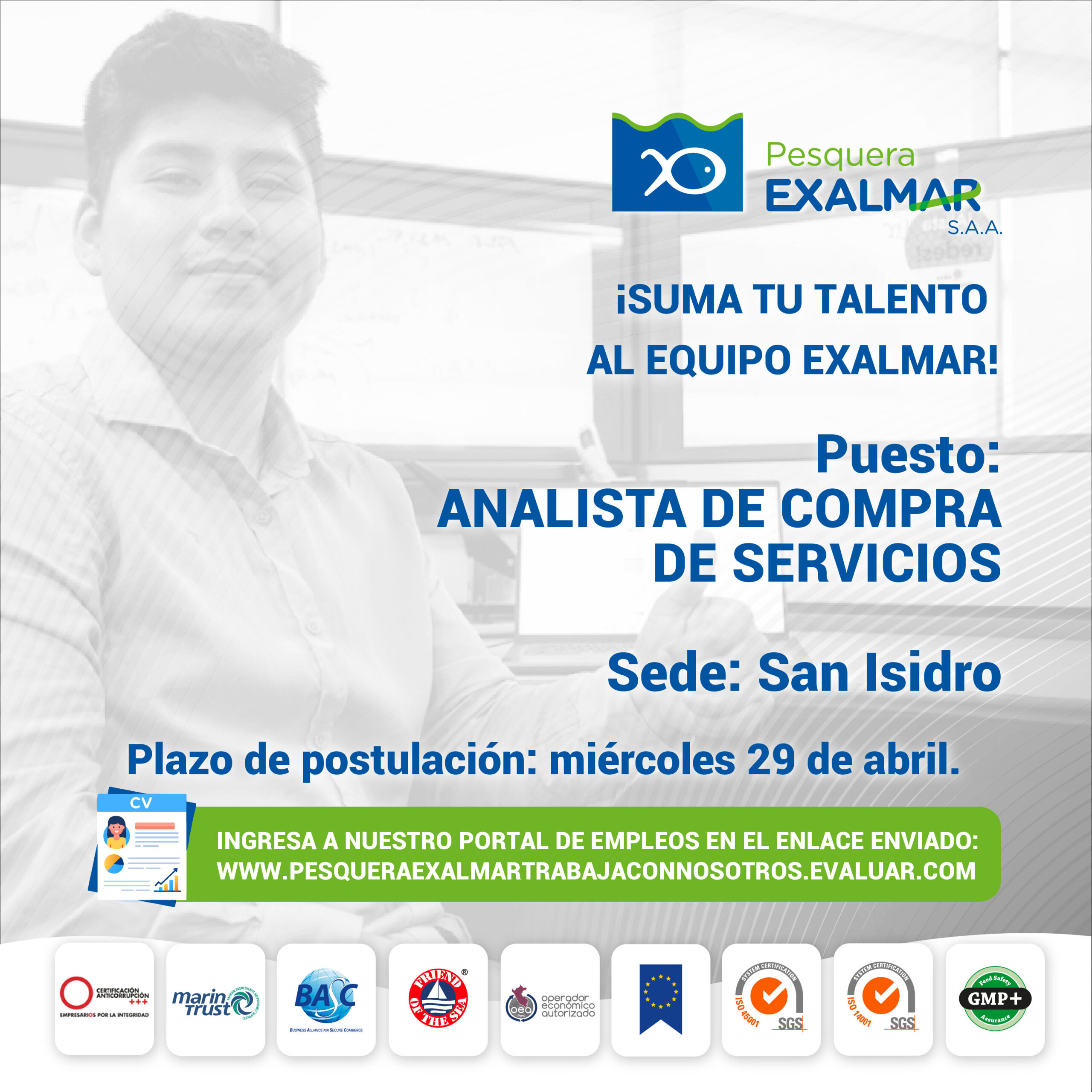 Esta es tu oportunidad para unirte al equipo de Exalmar!