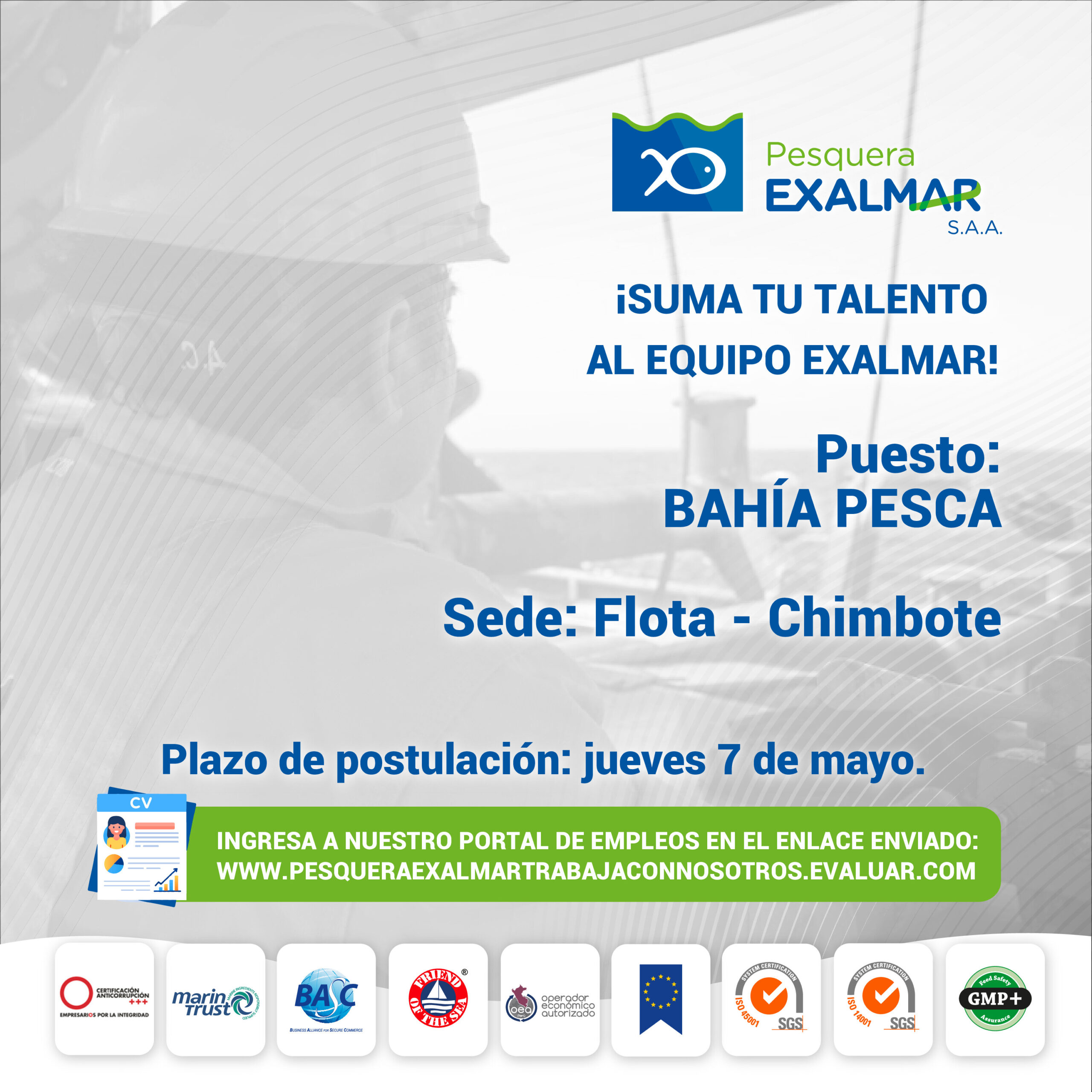Esta es tu oportunidad para unirte al equipo de Exalmar!