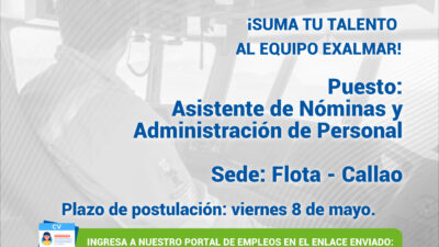 Esta es tu oportunidad para unirte al equipo de Exalmar!