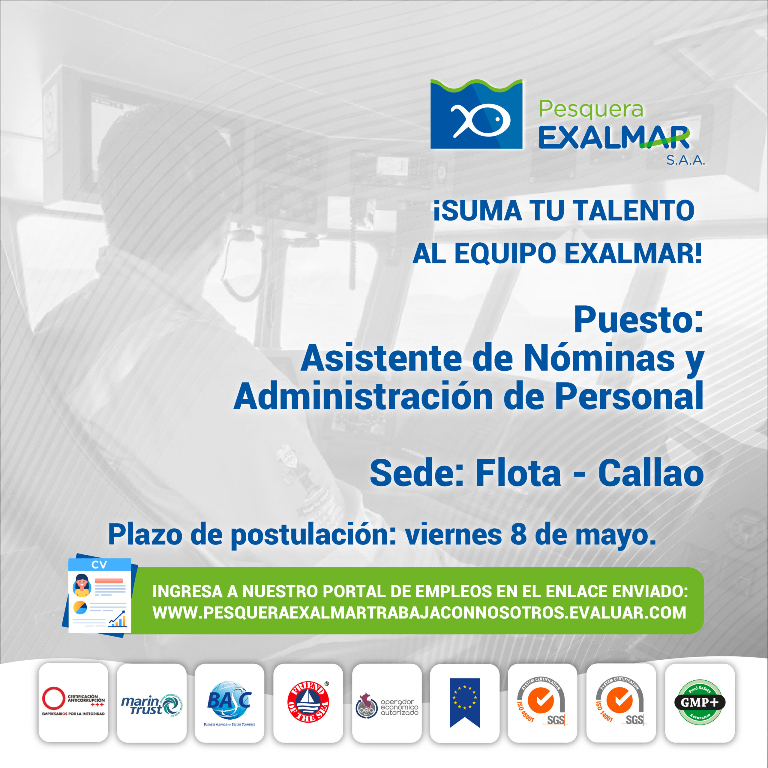 Esta es tu oportunidad para unirte al equipo de Exalmar!