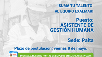 Esta es tu oportunidad para unirte al equipo de Exalmar!