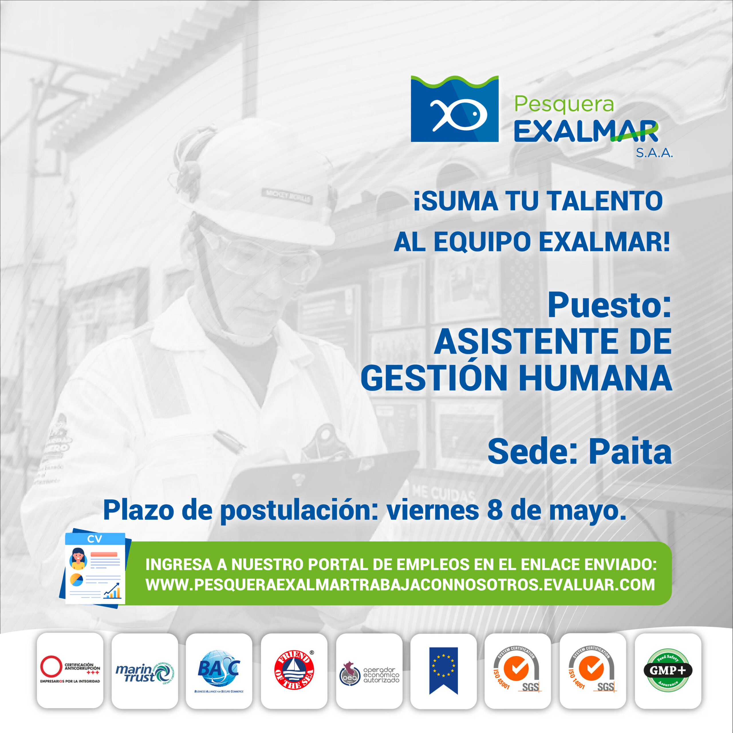 Esta es tu oportunidad para unirte al equipo de Exalmar!