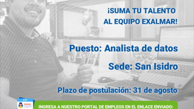 Esta es tu oportunidad para unirte al equipo de Exalmar!