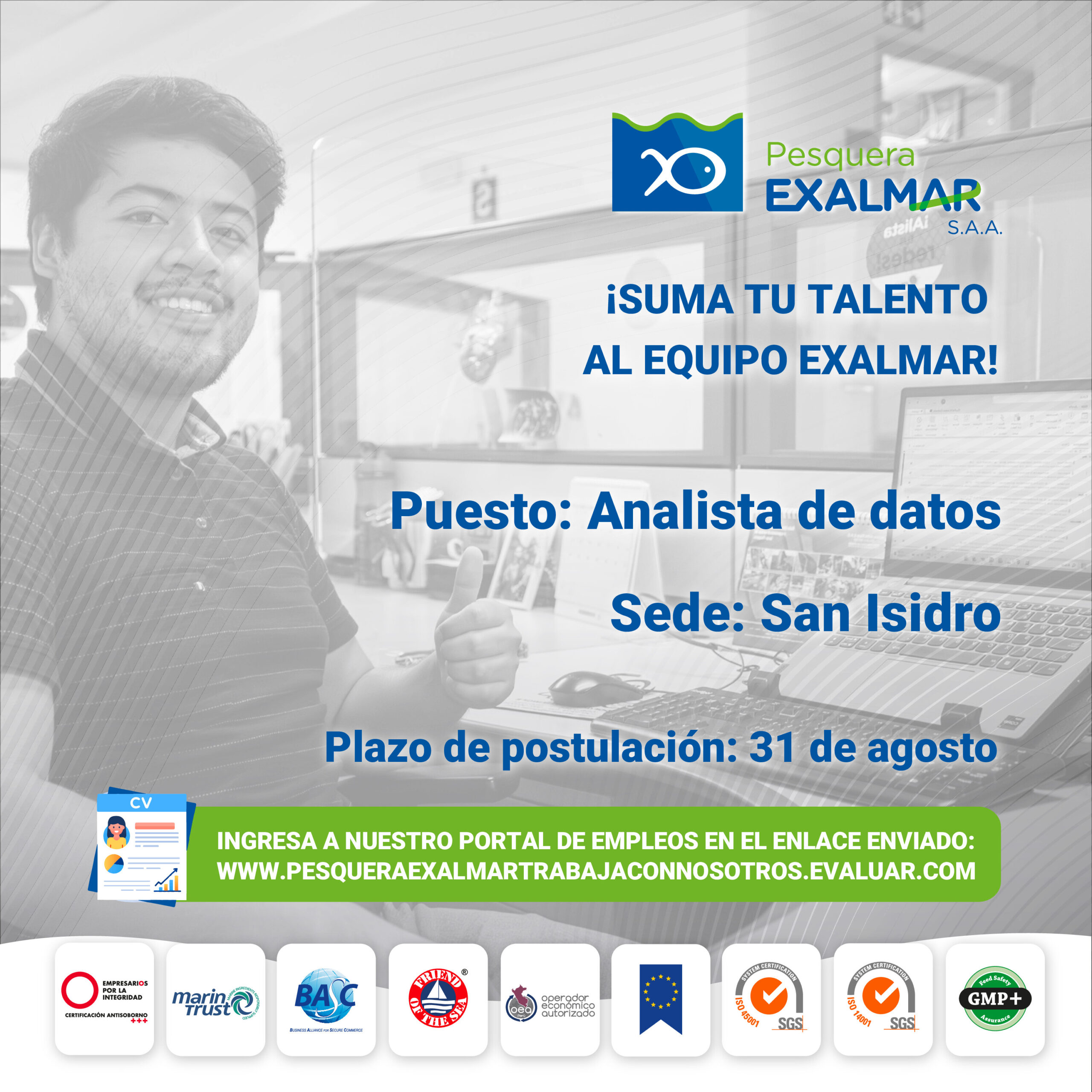 Esta es tu oportunidad para unirte al equipo de Exalmar!