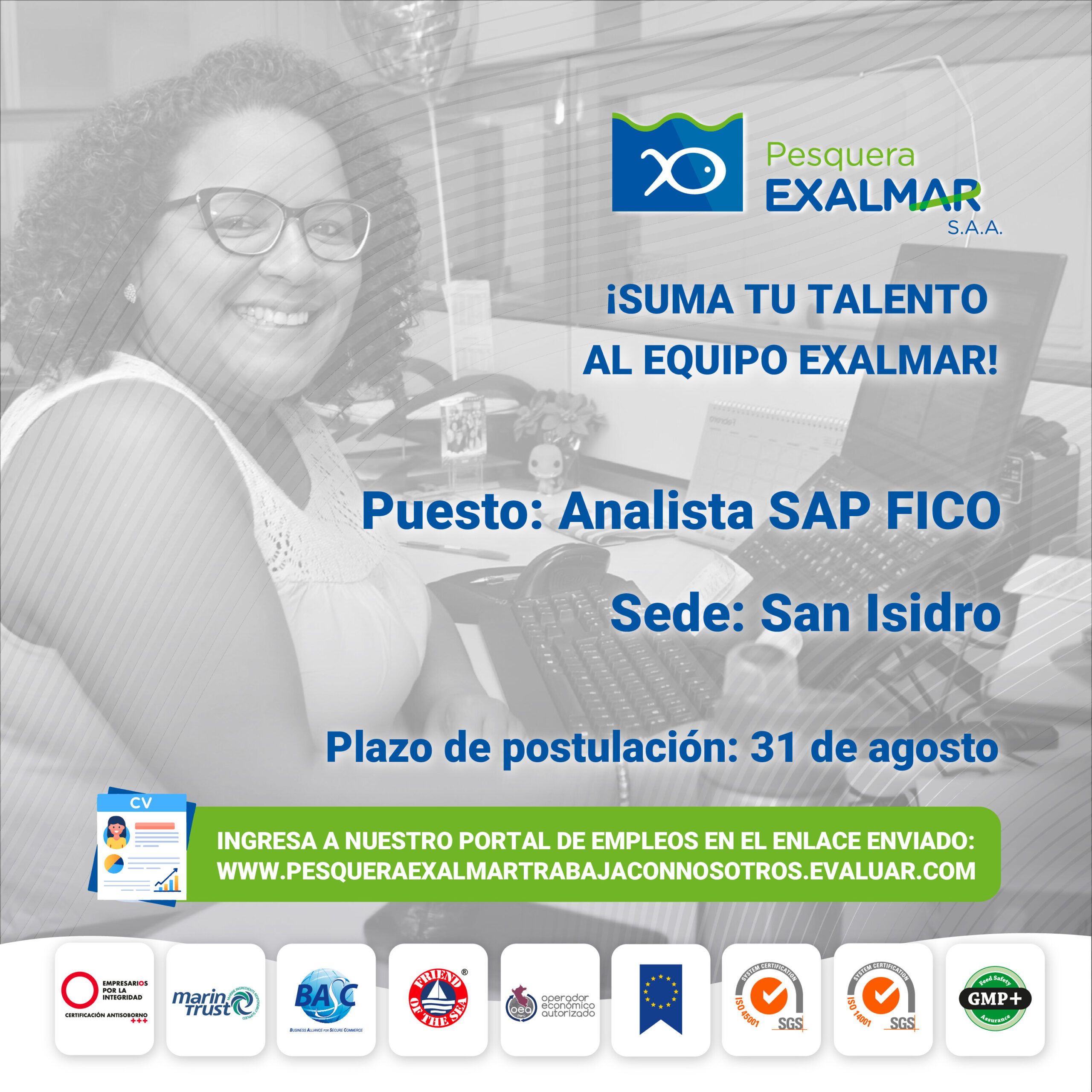 Esta es tu oportunidad para unirte al equipo de Exalmar!