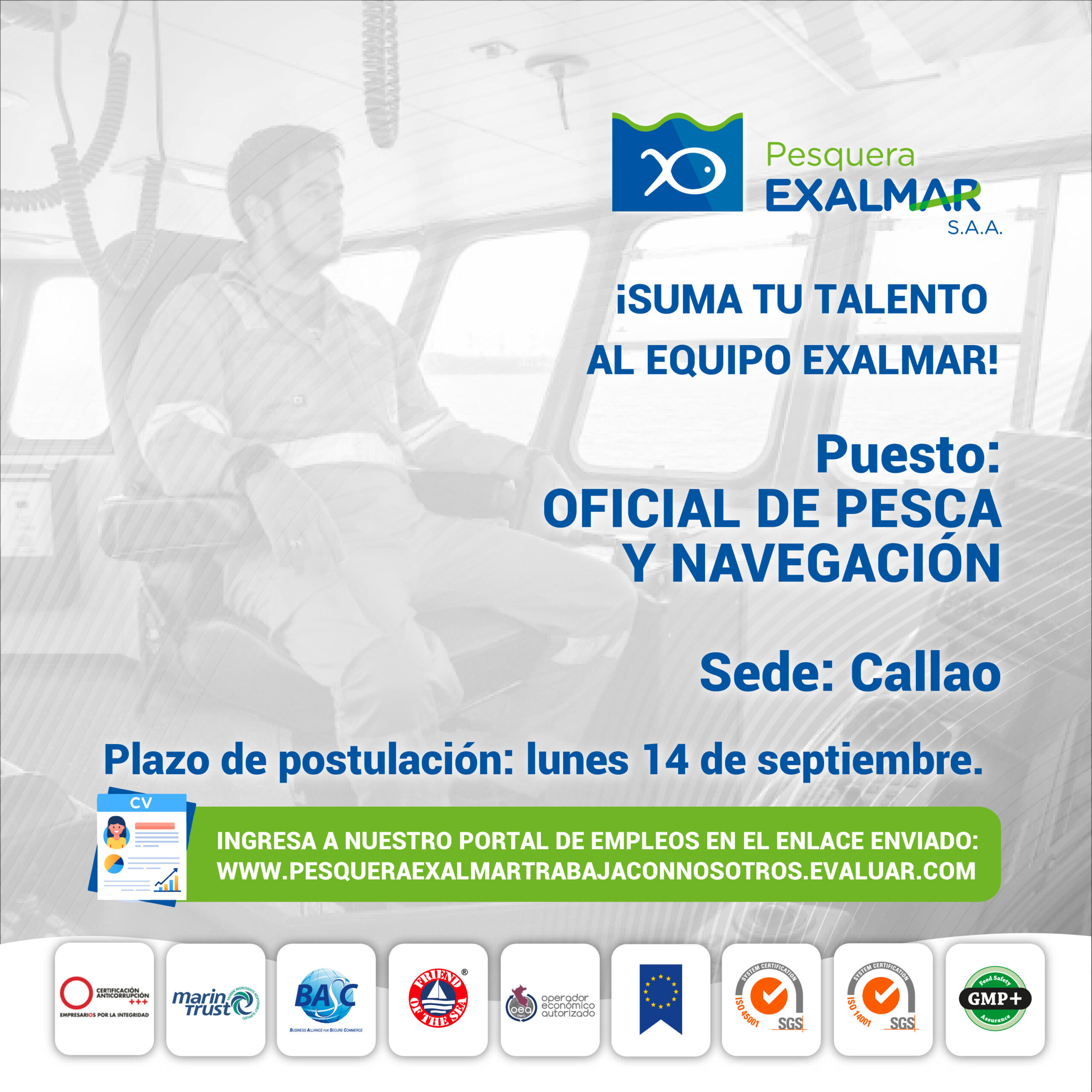 Esta es tu oportunidad para unirte al equipo de Exalmar!