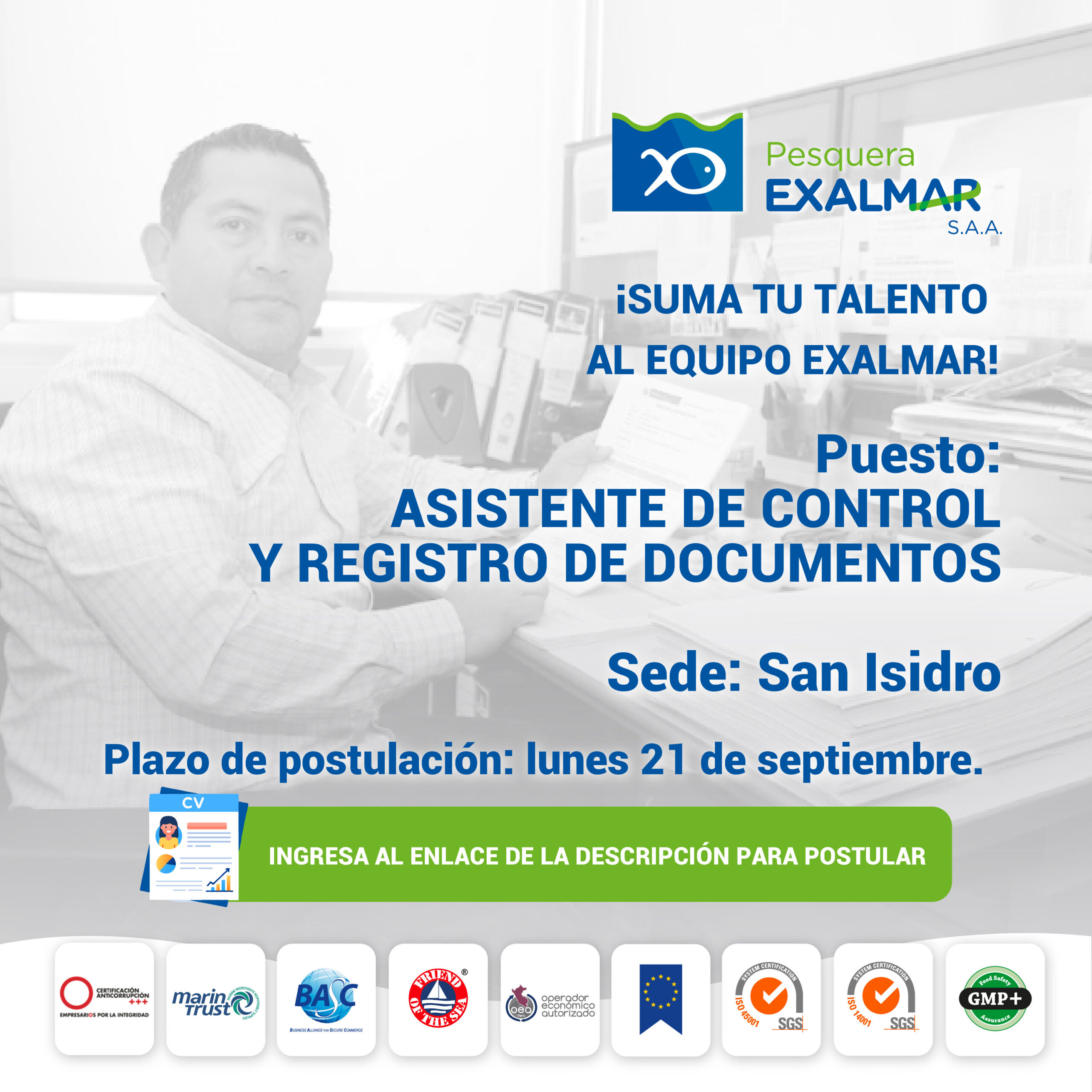 Esta es tu oportunidad para unirte al equipo de Exalmar!